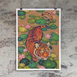 Poster accroché tigre nénuphar