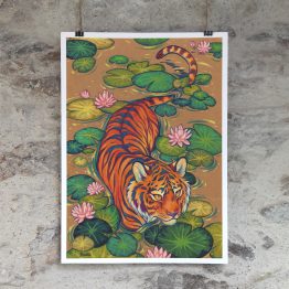 Poster accroché tigre nénuphar