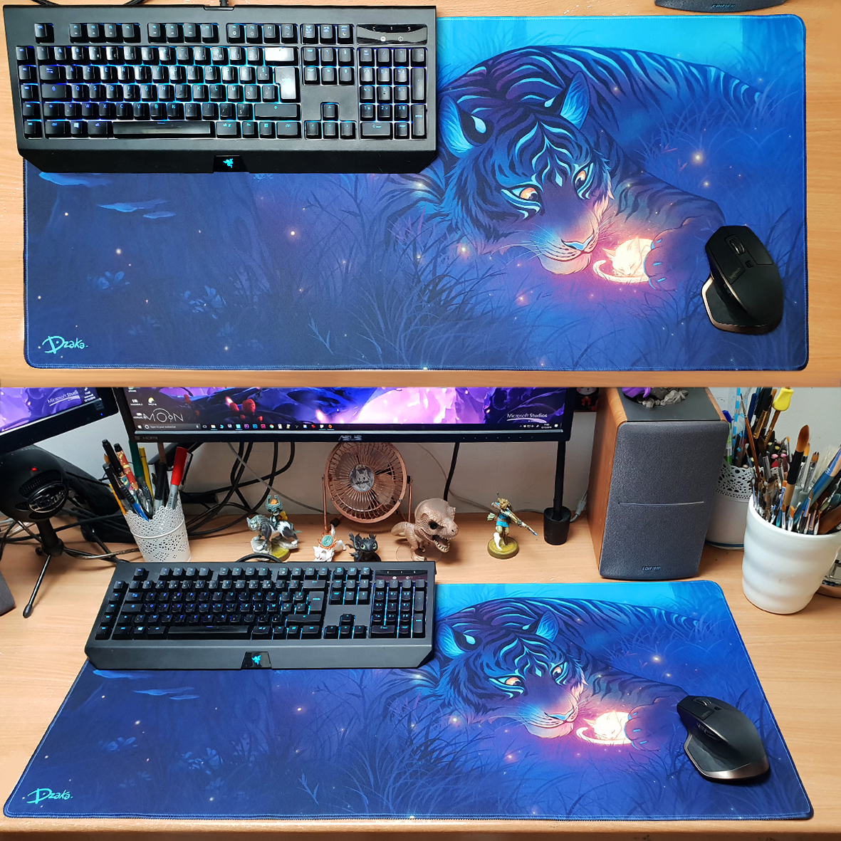 Tapis De Souris Xxl, Tapis De Souris Gaming Noir Avec Tigre Coloré, Tapis  De Souris Antidérapant 