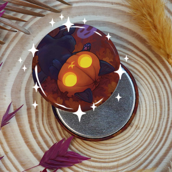 Badge/Magnet brillant • Chat Citrouille