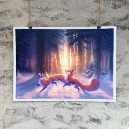 Poster renards dans la neige