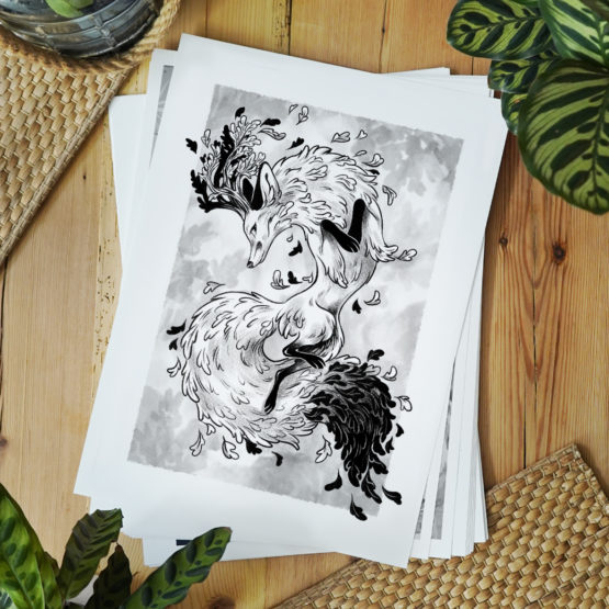 Édition Limitée A3 • Cerf Renard Noir et Blanc