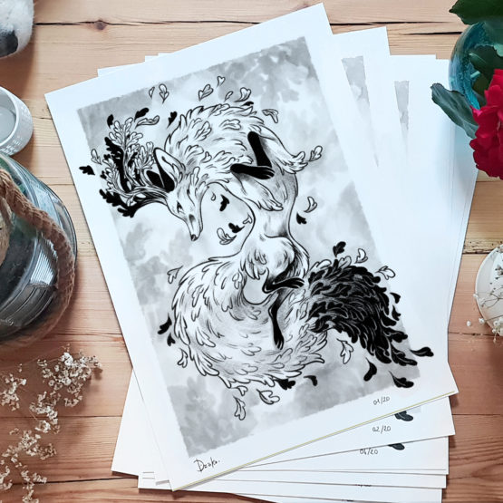 Édition Limitée A3 • Cerf Renard Noir et Blanc – Image 2