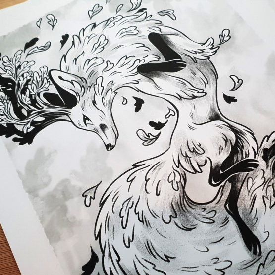 Édition Limitée A3 • Cerf Renard Noir et Blanc – Image 9