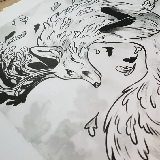 Édition Limitée A3 • Cerf Renard Noir et Blanc – Image 7