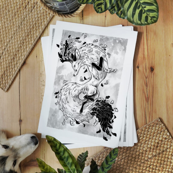 Édition Limitée A3 • Cerf Renard Noir et Blanc – Image 5