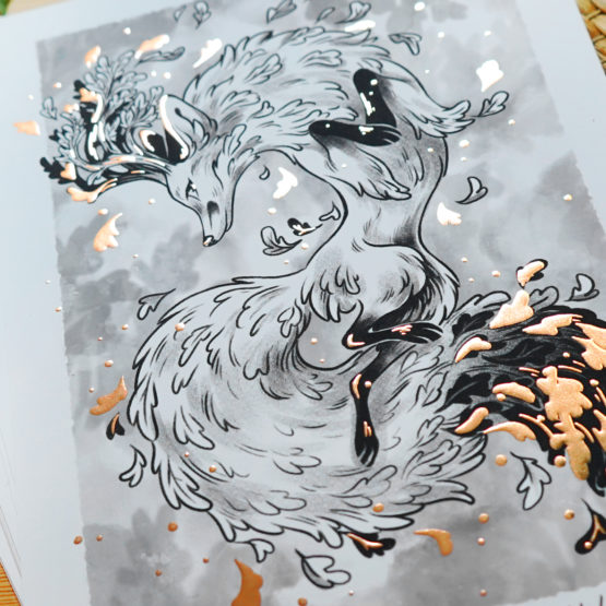 Print A4 limité • Cerf Renard N&B Dorure – Image 7