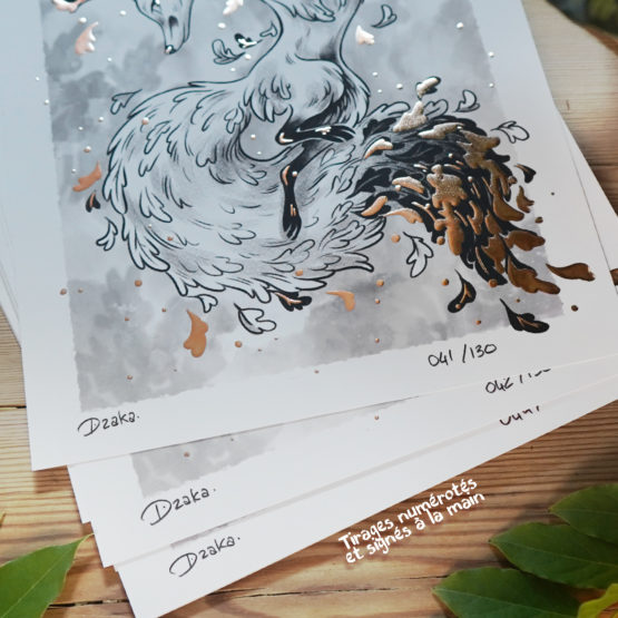 Print A4 limité • Cerf Renard N&B Dorure – Image 3
