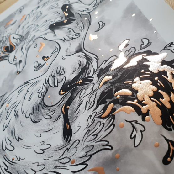 Print A4 limité • Cerf Renard N&B Dorure – Image 5